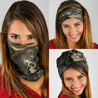 Mexico Quetzalcoatl Aztec Calendar Neck Gaiter Black Gold Tribal Warrior Art