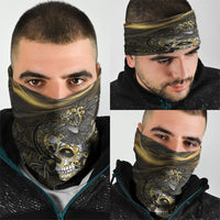 Mexico Quetzalcoatl Aztec Calendar Neck Gaiter Black Gold Tribal Warrior Art