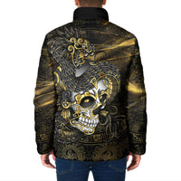 Mexico Quetzalcoatl Aztec Calendar Padded Jacket Black Gold Tribal Warrior Art