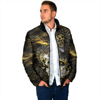 Mexico Quetzalcoatl Aztec Calendar Padded Jacket Black Gold Tribal Warrior Art