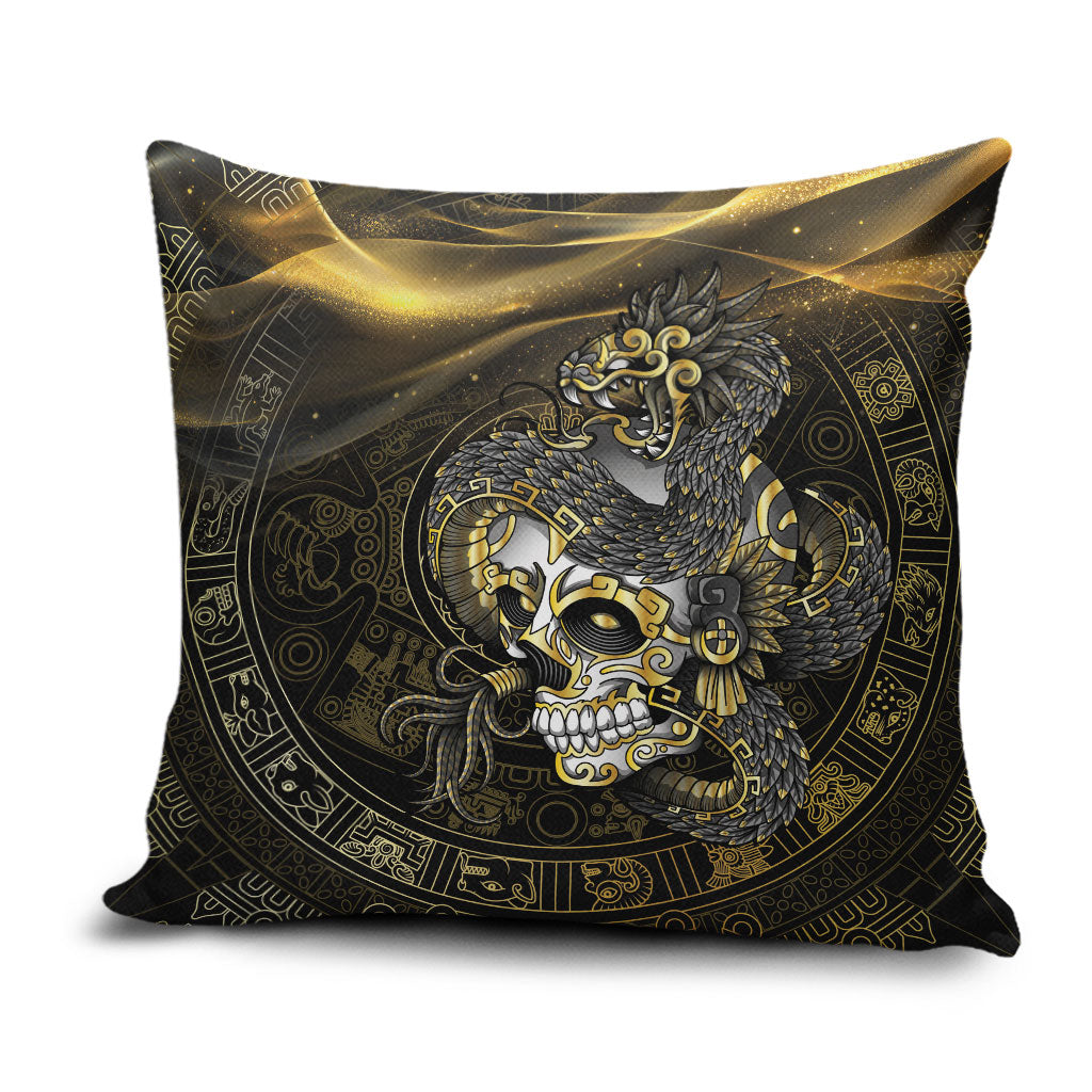 Mexico Quetzalcoatl Aztec Calendar Pillow Cover Black Gold Tribal Warrior Art