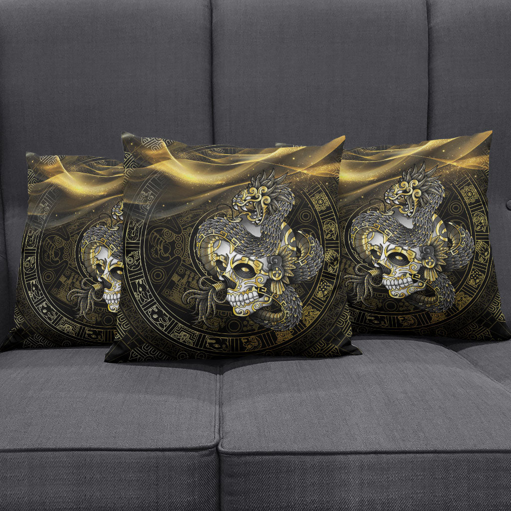 Mexico Quetzalcoatl Aztec Calendar Pillow Cover Black Gold Tribal Warrior Art