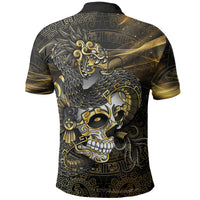 Mexico Quetzalcoatl Aztec Calendar Polo Shirt Black Gold Tribal Warrior Art
