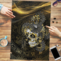 Mexico Quetzalcoatl Aztec Calendar Puzzle Black Gold Tribal Warrior Art