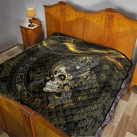 Mexico Quetzalcoatl Aztec Calendar Quilt Black Gold Tribal Warrior Art