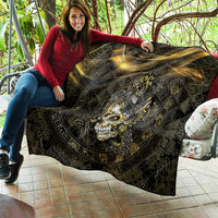 Mexico Quetzalcoatl Aztec Calendar Quilt Black Gold Tribal Warrior Art