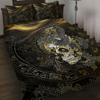 Mexico Quetzalcoatl Aztec Calendar Quilt Bed Set Black Gold Tribal Warrior Art