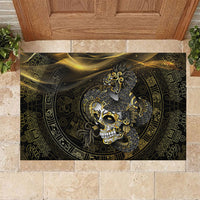 Mexico Quetzalcoatl Aztec Calendar Rubber Doormat Black Gold Tribal Warrior Art