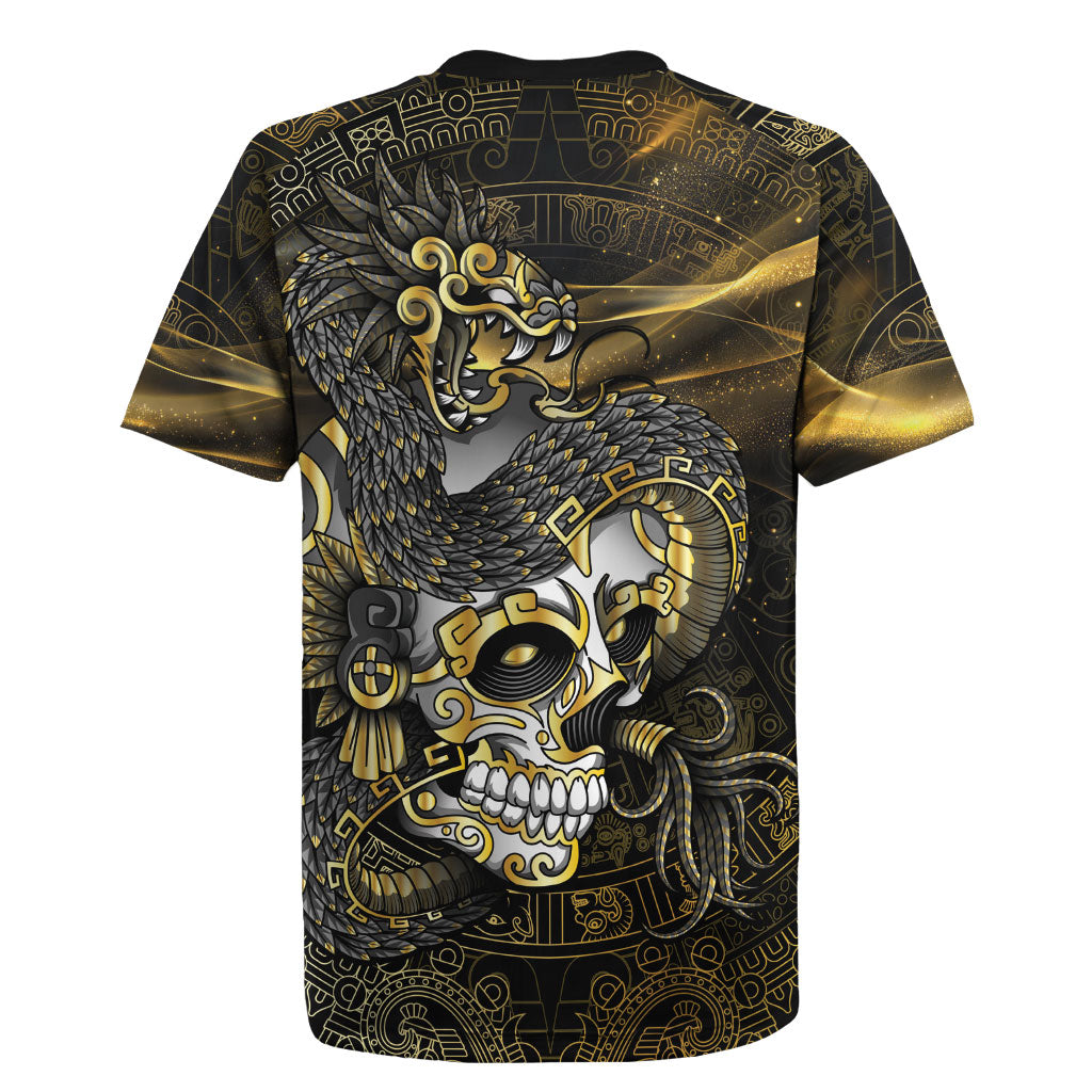 Mexico Quetzalcoatl Aztec Calendar Rugby Jersey Black Gold Tribal Warrior Art