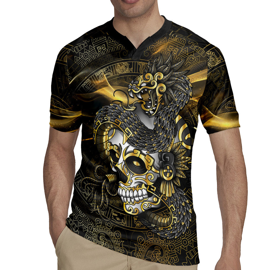 Mexico Quetzalcoatl Aztec Calendar Rugby Jersey Black Gold Tribal Warrior Art