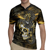 Mexico Quetzalcoatl Aztec Calendar Rugby Jersey Black Gold Tribal Warrior Art