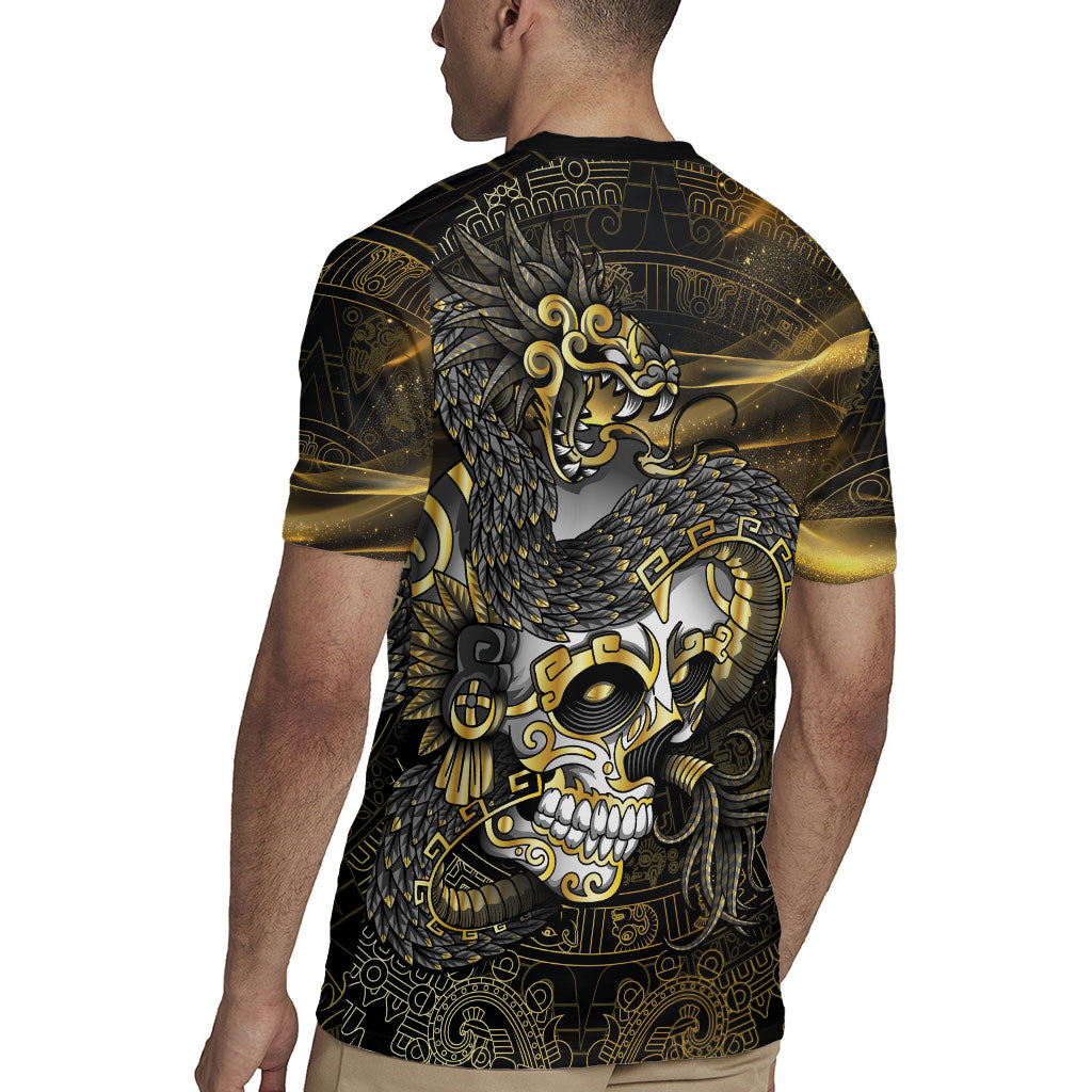 Mexico Quetzalcoatl Aztec Calendar Rugby Jersey Black Gold Tribal Warrior Art