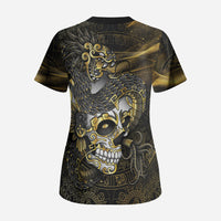 Mexico Quetzalcoatl Aztec Calendar Scrub Top Black Gold Tribal Warrior Art