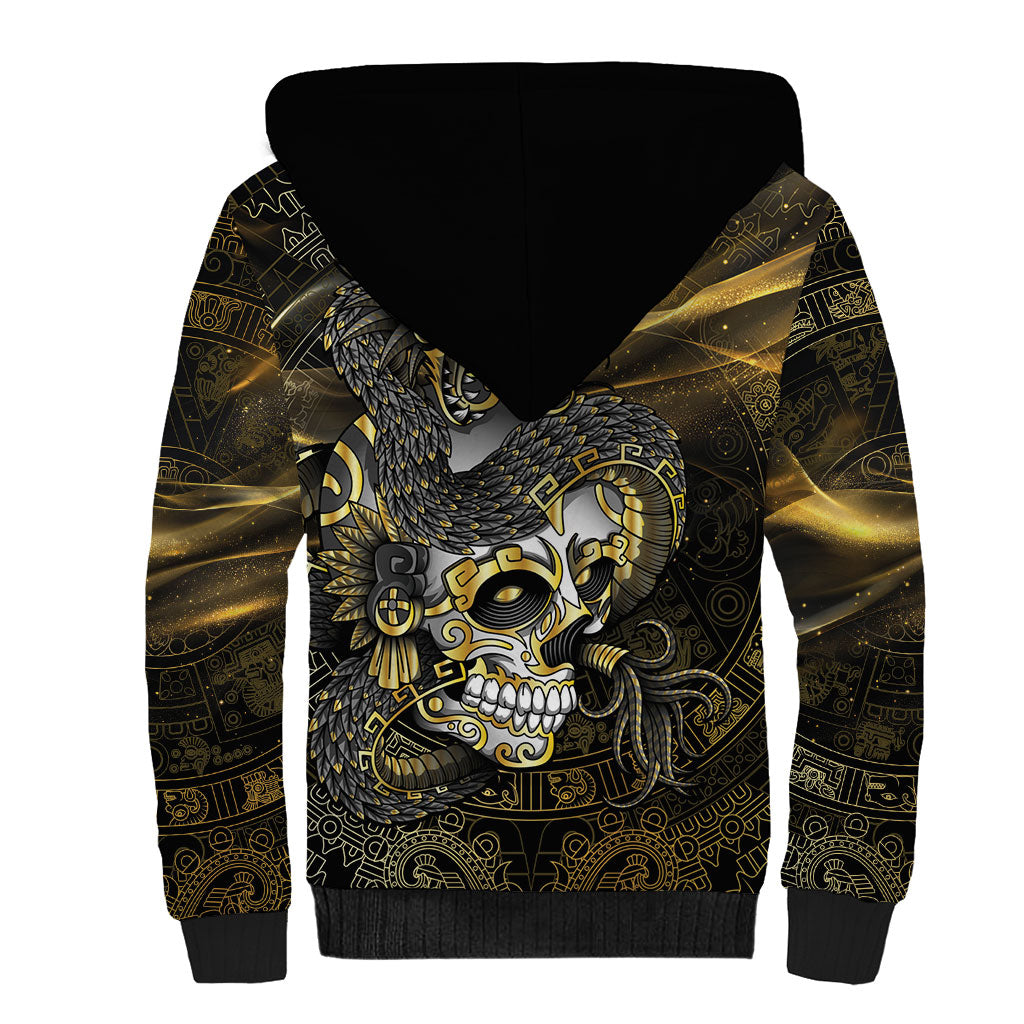 Mexico Quetzalcoatl Aztec Calendar Sherpa Hoodie Black Gold Tribal Warrior Art