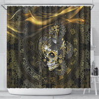 Mexico Quetzalcoatl Aztec Calendar Shower Curtain Black Gold Tribal Warrior Art