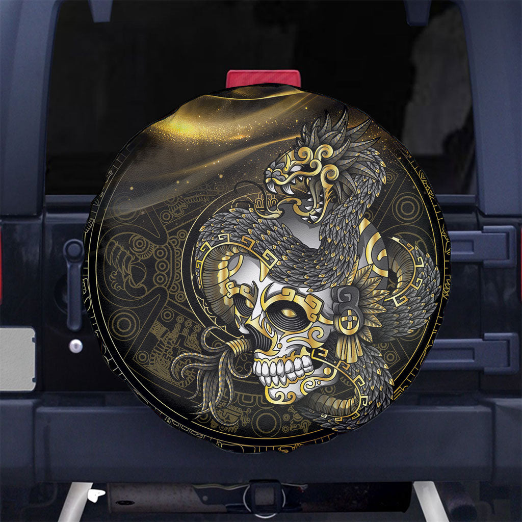 Mexico Quetzalcoatl Aztec Calendar Spare Tire Cover Black Gold Tribal Warrior Art