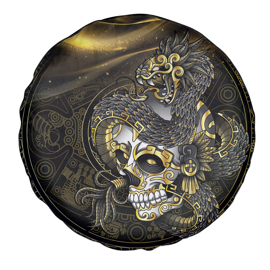 Mexico Quetzalcoatl Aztec Calendar Spare Tire Cover Black Gold Tribal Warrior Art