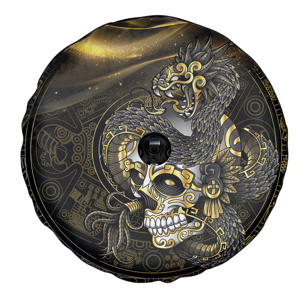 Mexico Quetzalcoatl Aztec Calendar Spare Tire Cover Black Gold Tribal Warrior Art