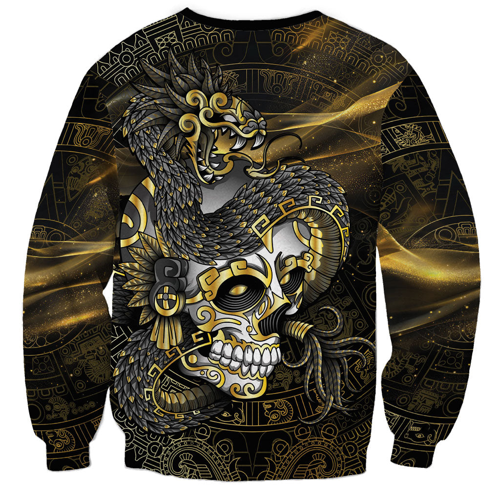 Mexico Quetzalcoatl Aztec Calendar Sweatshirt Black Gold Tribal Warrior Art