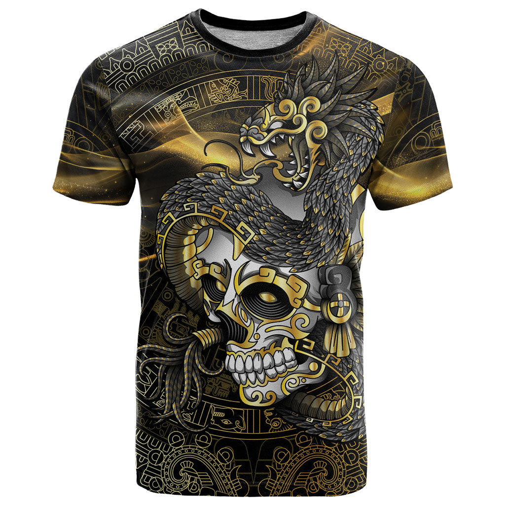 Mexico Quetzalcoatl Aztec Calendar T Shirt Black Gold Tribal Warrior Art