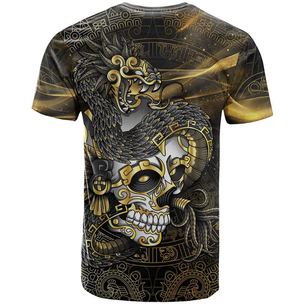 Mexico Quetzalcoatl Aztec Calendar T Shirt Black Gold Tribal Warrior Art
