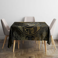 Mexico Quetzalcoatl Aztec Calendar Tablecloth Black Gold Tribal Warrior Art