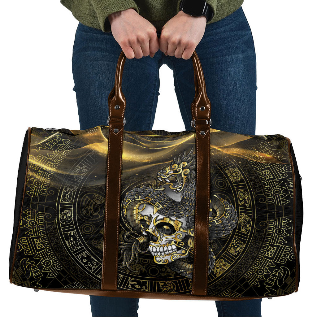 Mexico Quetzalcoatl Aztec Calendar Travel Bag Black Gold Tribal Warrior Art