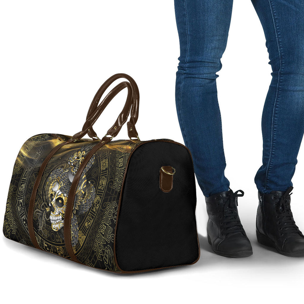 Mexico Quetzalcoatl Aztec Calendar Travel Bag Black Gold Tribal Warrior Art