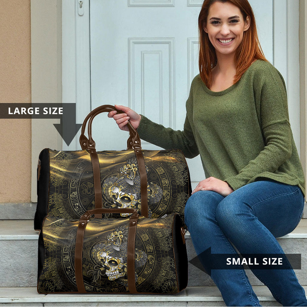 Mexico Quetzalcoatl Aztec Calendar Travel Bag Black Gold Tribal Warrior Art