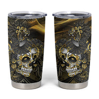 Mexico Quetzalcoatl Aztec Calendar Tumbler Cup Black Gold Tribal Warrior Art