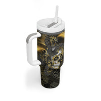 Mexico Quetzalcoatl Aztec Calendar Tumbler With Handle Black Gold Tribal Warrior Art