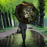 Mexico Quetzalcoatl Aztec Calendar Umbrella Black Gold Tribal Warrior Art