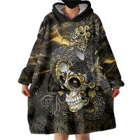 Mexico Quetzalcoatl Aztec Calendar Wearable Blanket Hoodie Black Gold Tribal Warrior Art