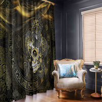 Mexico Quetzalcoatl Aztec Calendar Window Curtain Black Gold Tribal Warrior Art
