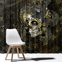 Mexico Quetzalcoatl Aztec Calendar Window Curtain Black Gold Tribal Warrior Art