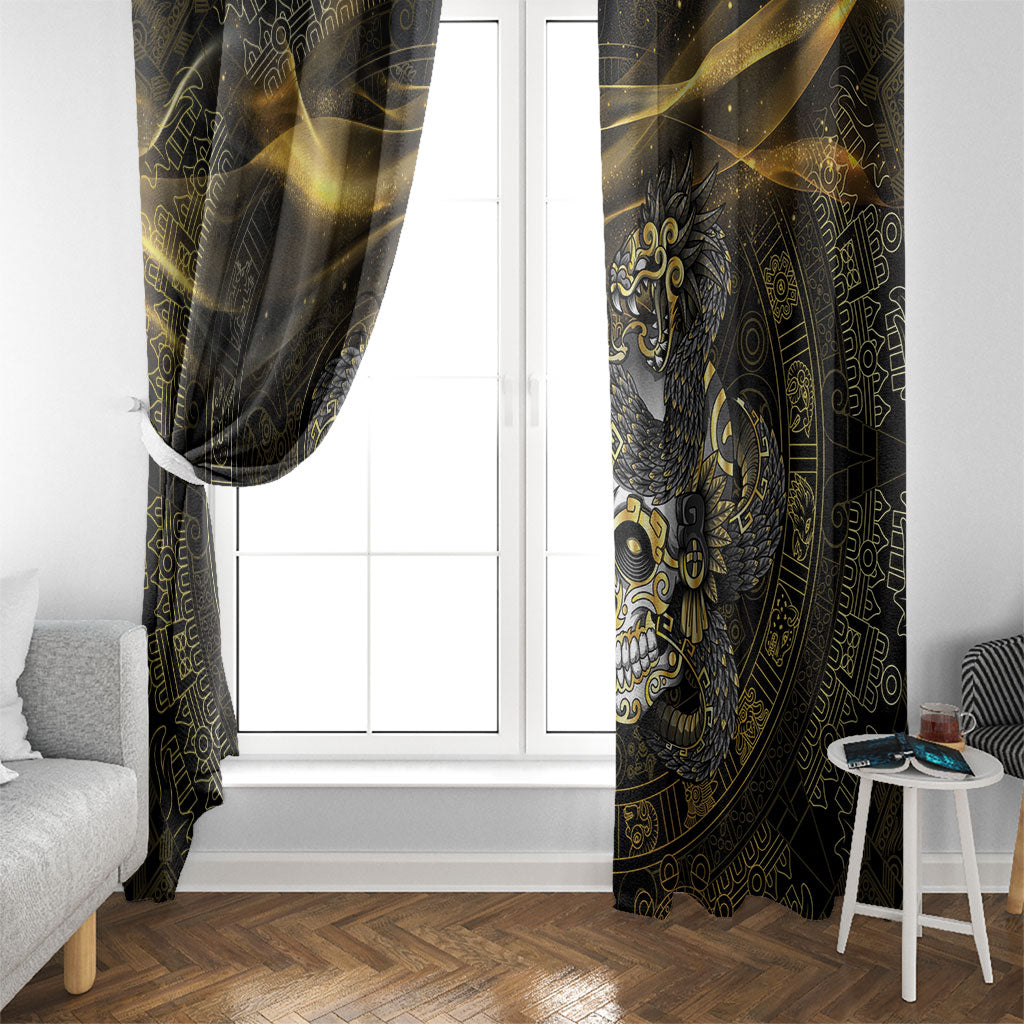 Mexico Quetzalcoatl Aztec Calendar Window Curtain Black Gold Tribal Warrior Art