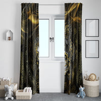 Mexico Quetzalcoatl Aztec Calendar Window Curtain Black Gold Tribal Warrior Art