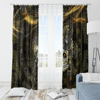 Mexico Quetzalcoatl Aztec Calendar Window Curtain Black Gold Tribal Warrior Art