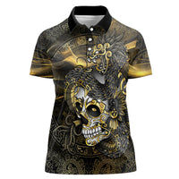 Mexico Quetzalcoatl Aztec Calendar Women Polo Shirt Black Gold Tribal Warrior Art
