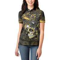 Mexico Quetzalcoatl Aztec Calendar Women Polo Shirt Black Gold Tribal Warrior Art