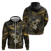 Mexico Quetzalcoatl Aztec Calendar Zip Hoodie Black Gold Tribal Warrior Art