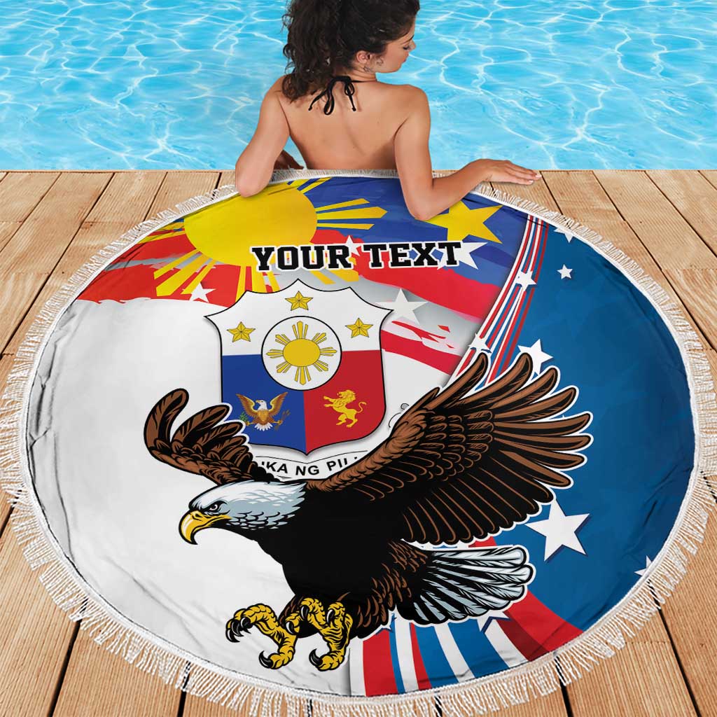 Personalized Filipino-American Beach Blanket The Eight-Rayed Sun with Bald Eagle LT9 - Wonder Print Shop