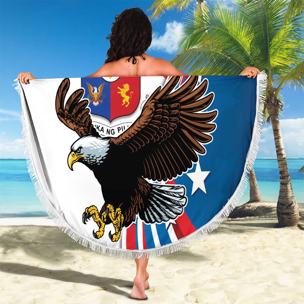 Personalized Filipino-American Beach Blanket The Eight-Rayed Sun with Bald Eagle LT9 - Wonder Print Shop