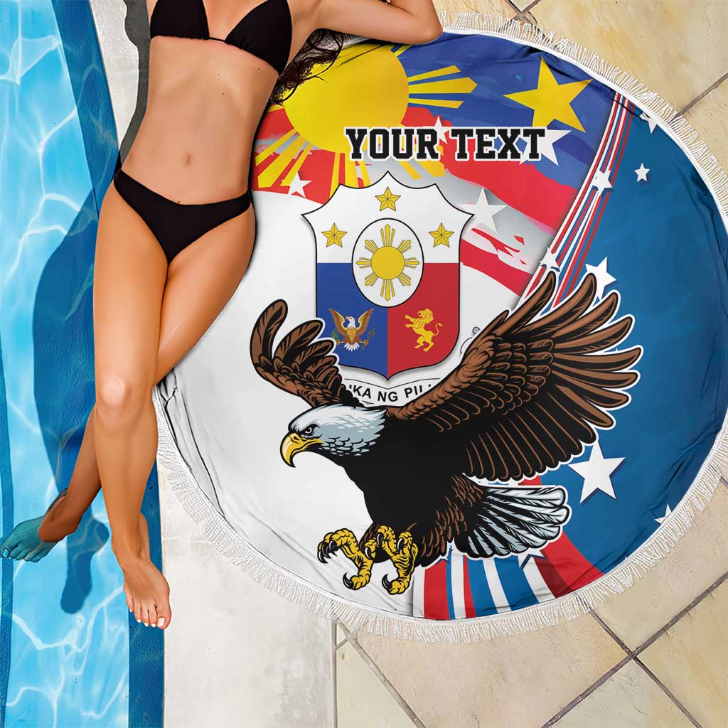 Personalized Filipino-American Beach Blanket The Eight-Rayed Sun with Bald Eagle LT9 - Wonder Print Shop