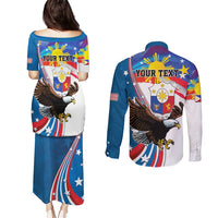 Personalized Filipino-American Couples Matching Puletasi and Long Sleeve Button Shirt The Eight-Rayed Sun with Bald Eagle LT9 - Wonder Print Shop
