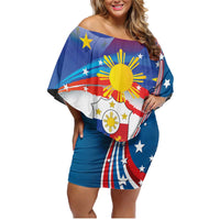 Personalized Filipino-American Family Matching Off Shoulder Short Dress and Hawaiian Shirt The Eight-Rayed Sun with Bald Eagle LT9 - Wonder Print Shop