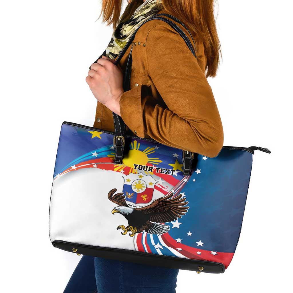 Personalized Filipino-American Leather Tote Bag The Eight-Rayed Sun with Bald Eagle - Wonder Print Shop