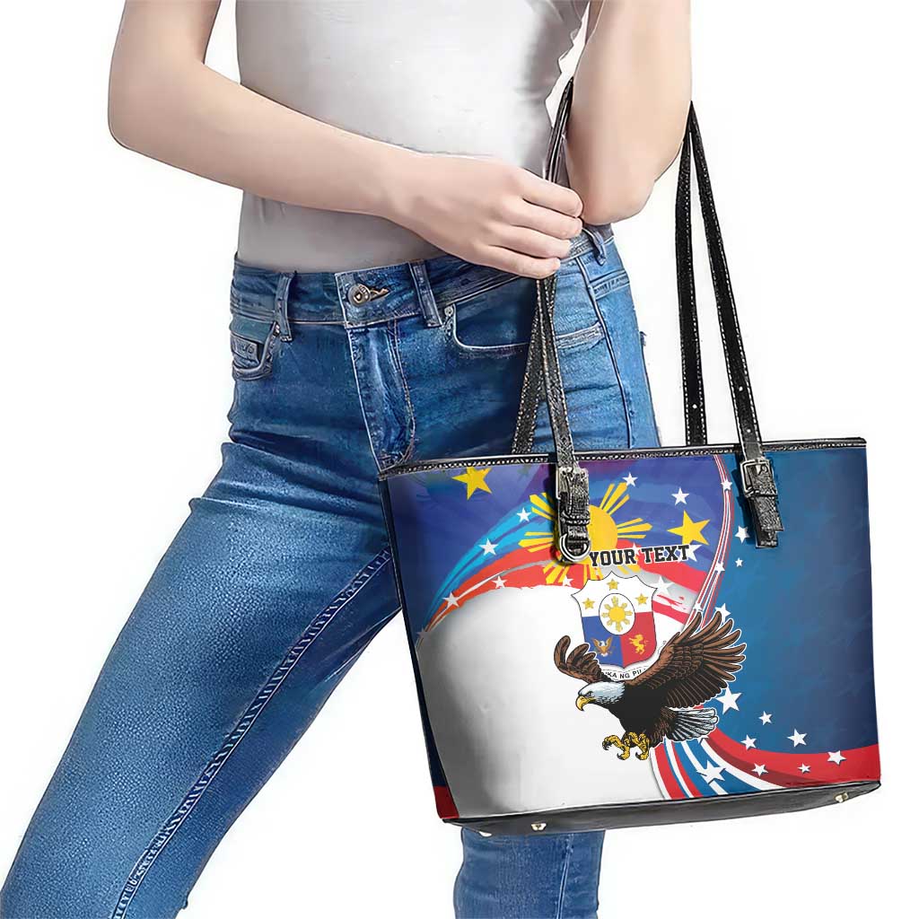 Personalized Filipino-American Leather Tote Bag The Eight-Rayed Sun with Bald Eagle - Wonder Print Shop
