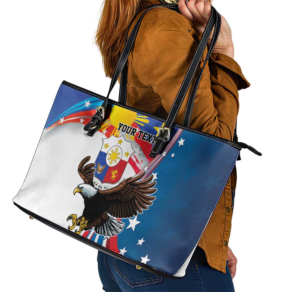 Personalized Filipino-American Leather Tote Bag The Eight-Rayed Sun with Bald Eagle - Wonder Print Shop