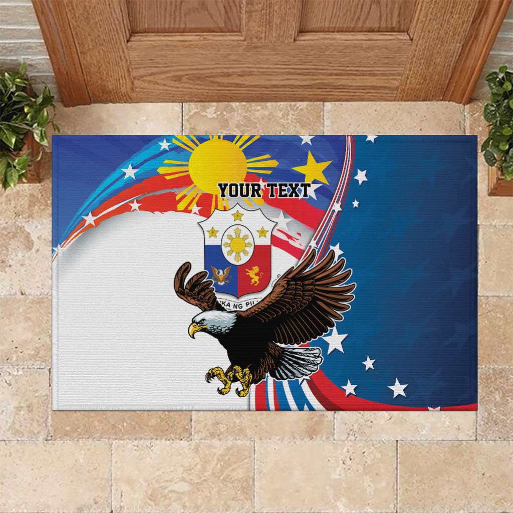 Personalized Filipino-American Rubber Doormat The Eight-Rayed Sun with Bald Eagle - Wonder Print Shop